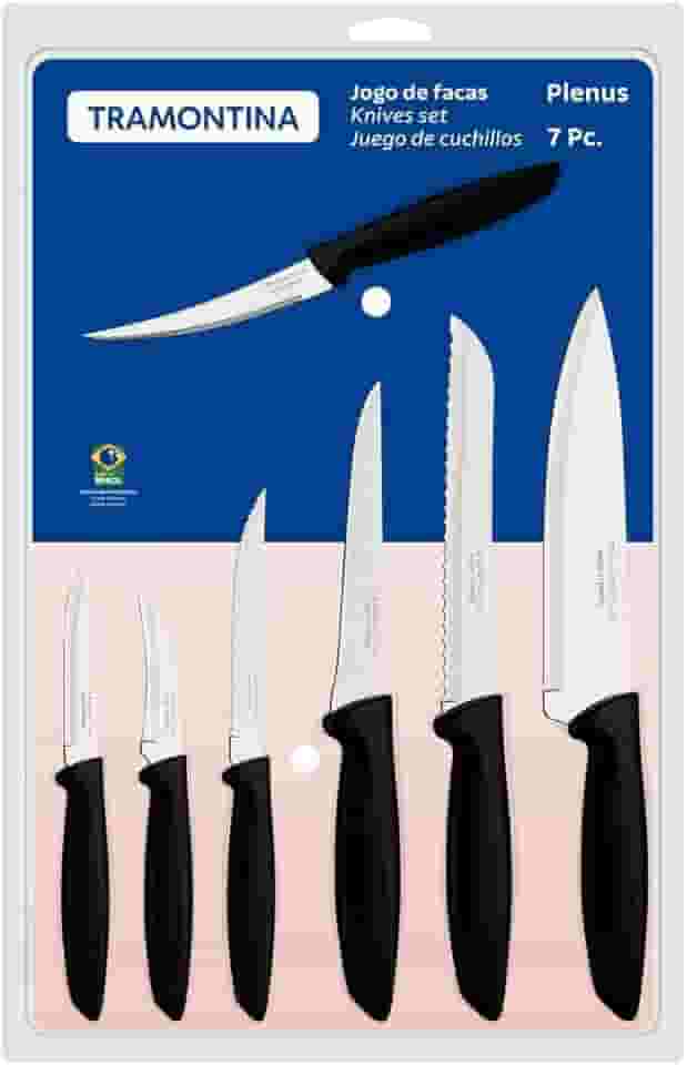 Jogo De Facas Tramontina Plenus Com Lâminas Em Aço Inox E Cabos De Polipropileno Preto 07 Peças