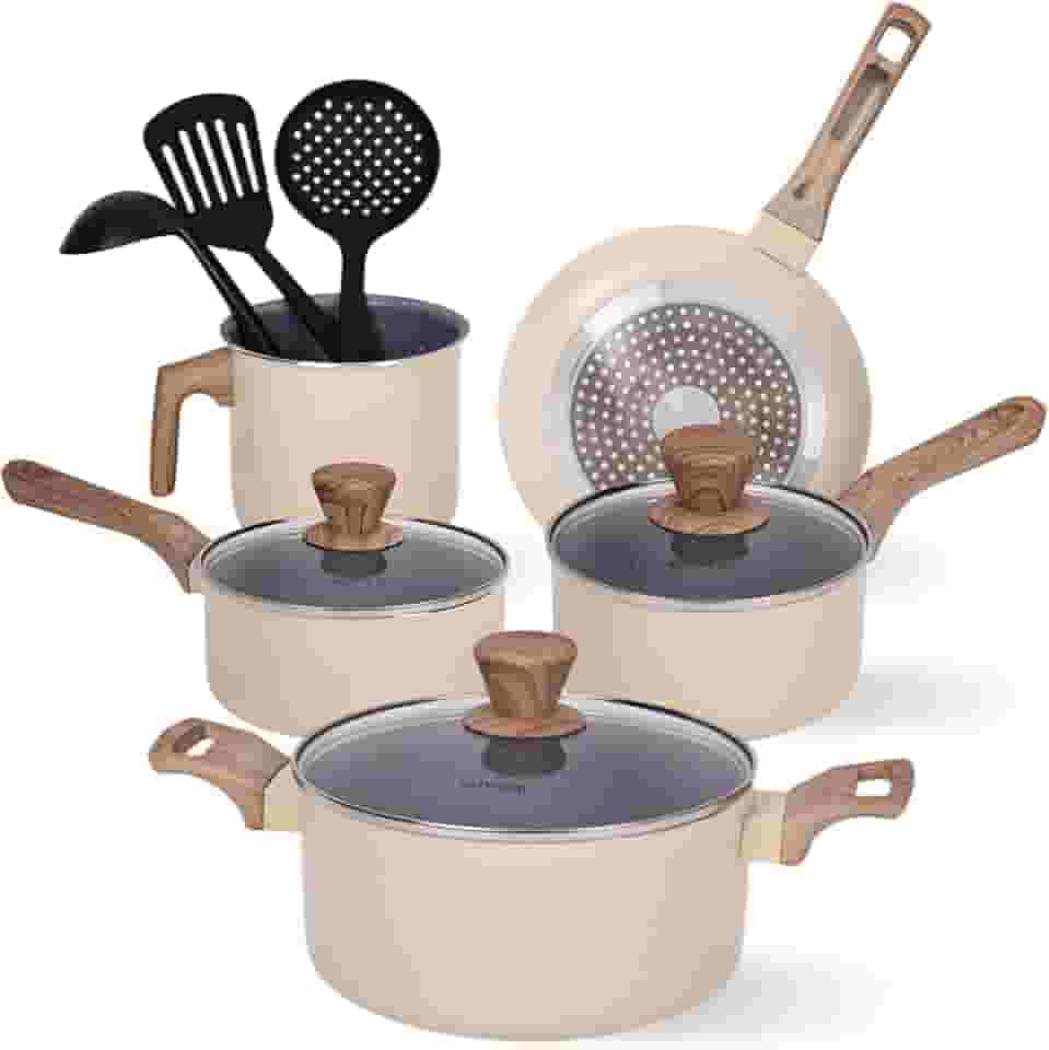 Jogo de Panelas Cerâmica Antiaderente Indução 8 Peças, Compatível com Fogão de Indução, Gás e Elétrico