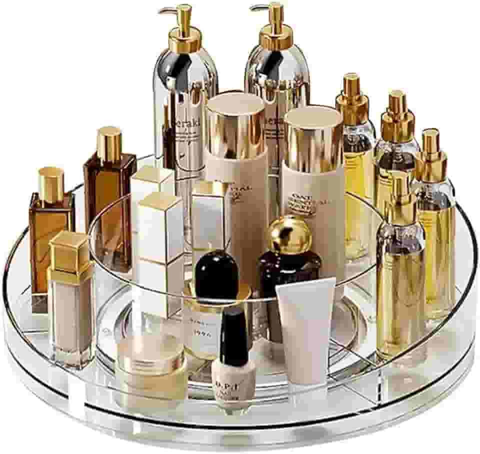 Organizador de Maquiagem Giratório 360° em Acrílico Transparente - Prateleiras Ajustáveis para Cosméticos, Batons e Cuidados com a Pele - Ideal para Penteadeiras