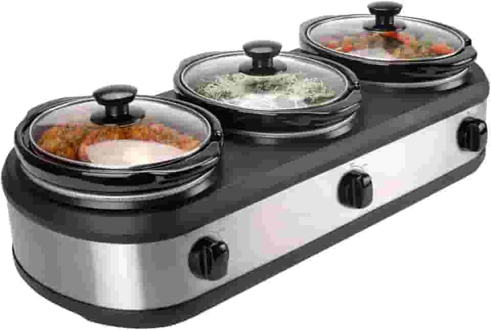 Buffet com 3 Panelas de Cerâmica 220 Rechaud Elétrico Slow Cooker