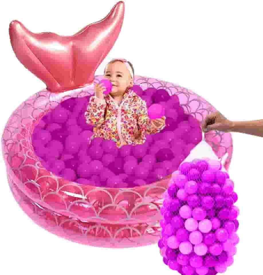 Piscina Com Bolinha Infantil Inflável Sereia Criança 85L (Piscina Sereia/ 100 Bolinhas Rosa)