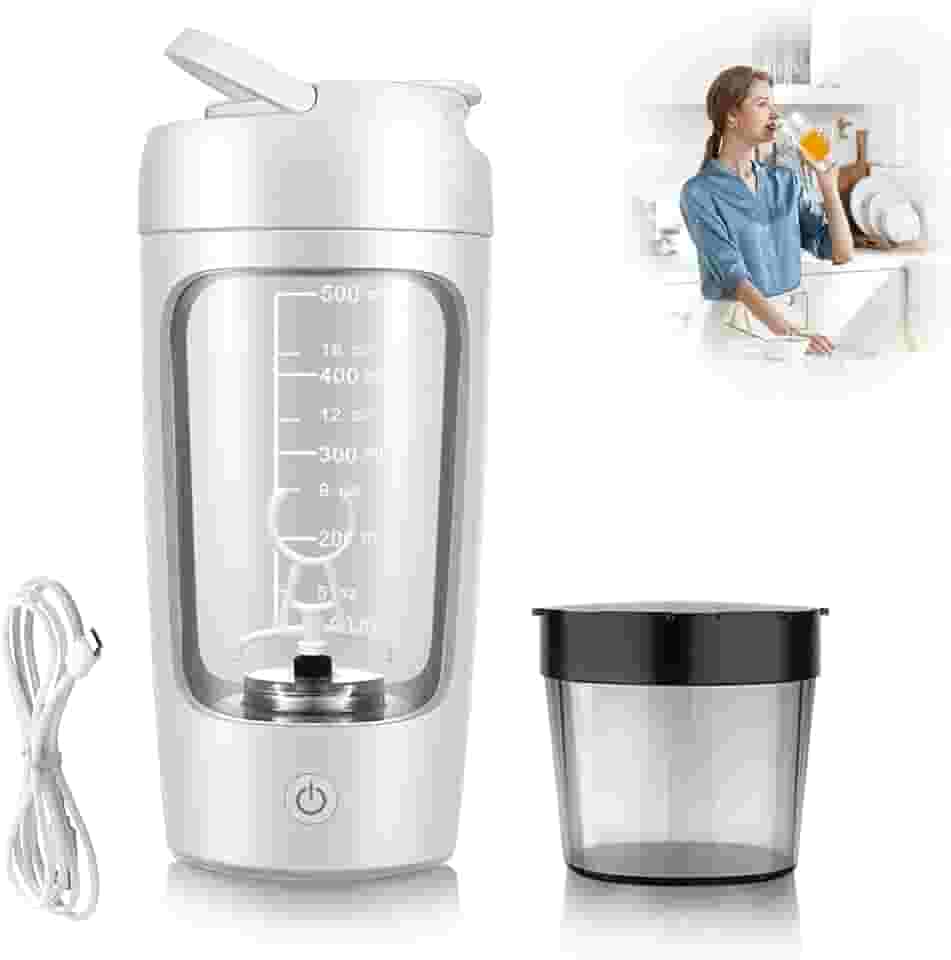 Garrafa elétrica de shaker de proteína, sem BPA, garrafas de liquidificador, misturador portátil de vórtice recarregável de 650 ml, copo de agitação automática, caneca de mistura para café (Branco)