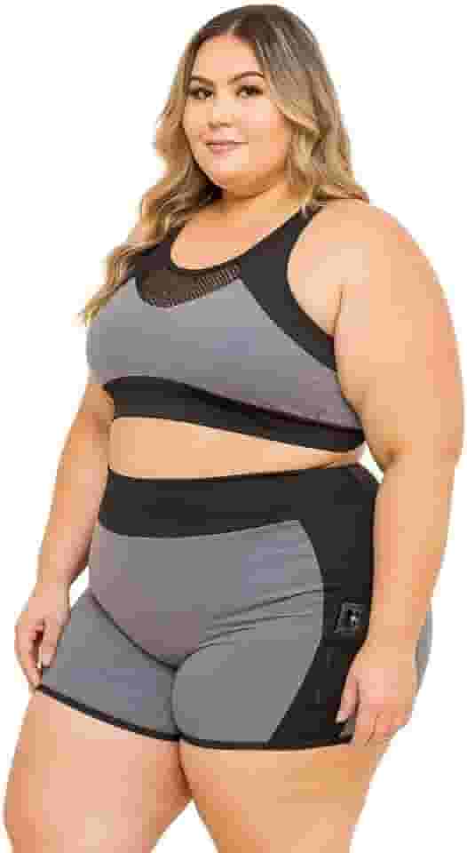 Conjunto Academia Feminino Plus Size Top Costas Nadador e Short Suplex