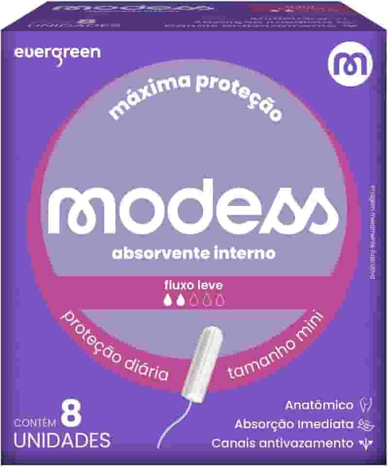Absorvente Interno Modess Mini Fluxo Leve com 8un Evergreen