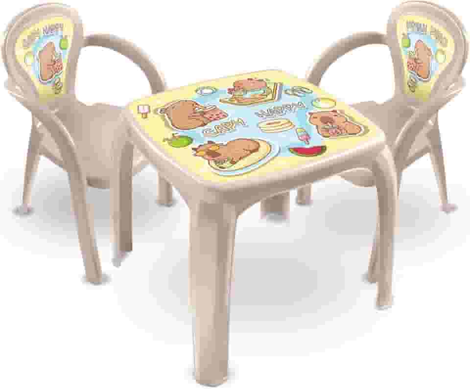 Mesa Mesinha Infantil Capy Happy Capivara Atividades Escolar (Mesa + 2 Cadeiras)