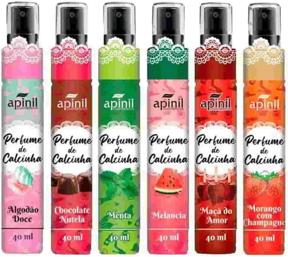 Kit Perfume Íntimo de Calcinha para Higiene Íntima Feminina Fragrâncias, Algodão Doce, Chocolate Nutela, Menta, Melancia, Maçã do Amor, Morango com Champagne