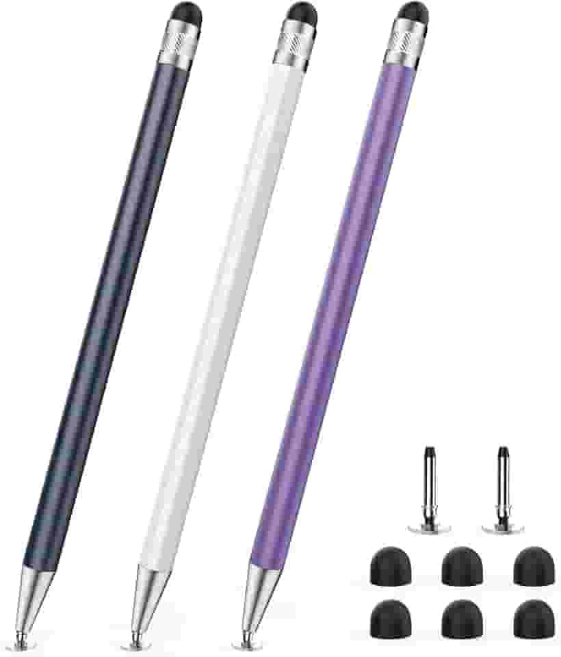 Caneta Stylus 2 em 1 da Digiroot,Caneta Touch Adequado Para Todos os Tipos de Telas Sensíveis ao Toque, Compatível com Apple, Samsung, Lenovo e Xiaomi(preta, branca e roxa)