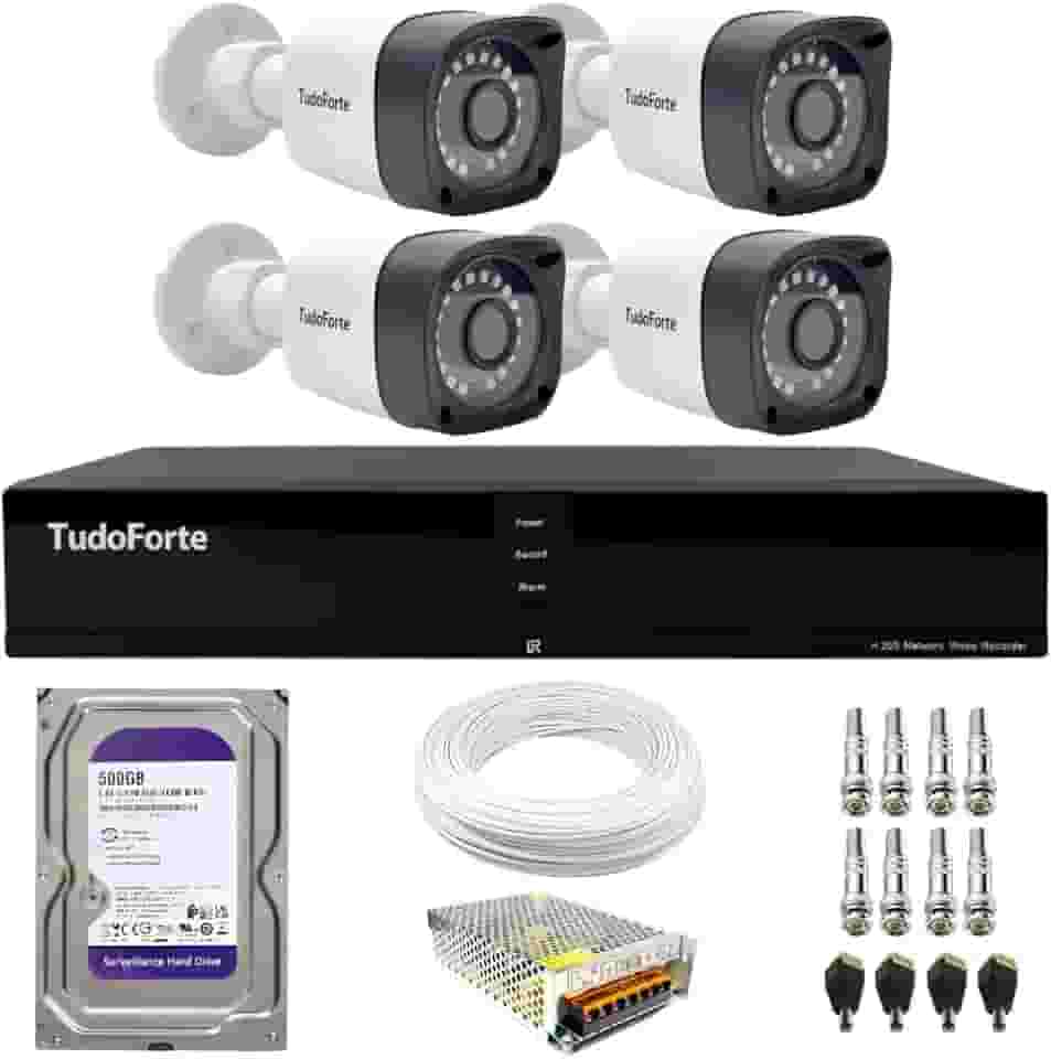 Kit CFTV 4 Câmeras Segurança Full HD DVR 4 Canais Com HD Completo