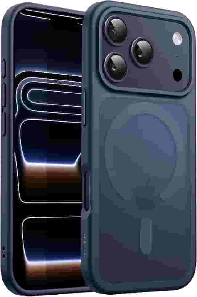 JETech Capa Magnética para iPhone 17 Pro Max 6,9 Polegadas Compatível com MagSafe, Case de Telefone Traseira Fosca Translúcida, Fina e Minimalista À Prova de Choque (Azul Escuro)