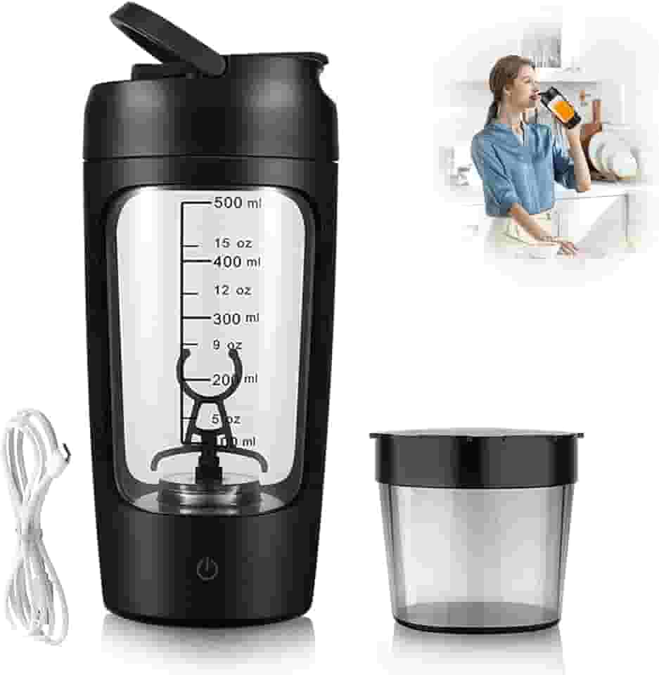 Garrafa elétrica de shaker de proteína, sem BPA, garrafas de liquidificador, misturador portátil de vórtice recarregável de 650 ml, copo de agitação automática, caneca de mistura para café (Preto)