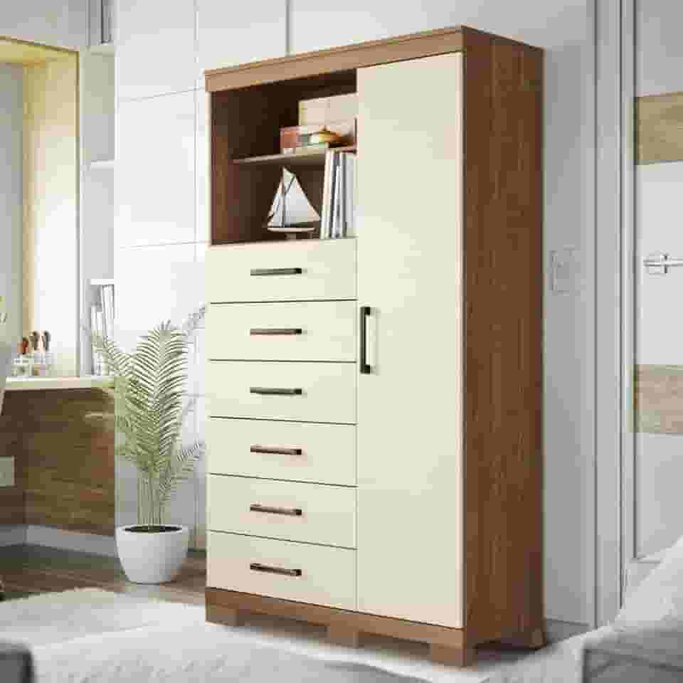 Cômoda 6 Gavetas 1 Porta 2 Nichos e Pés Marabá Jatobá/Areia