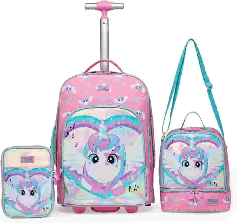 Kit Mochila Rodinhas Infantil Lancheira Estojo Escolar