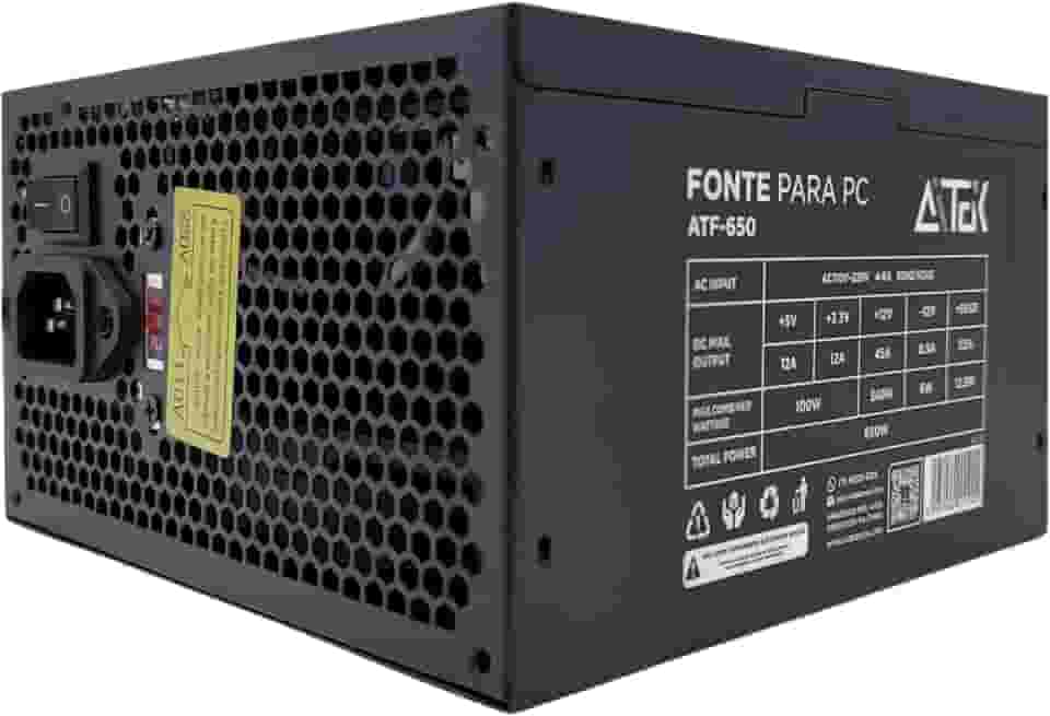 Fonte de Alimentação ATX Para Computador PC 650W 110V / 220V Bivolt 9 Pinos Silencioso