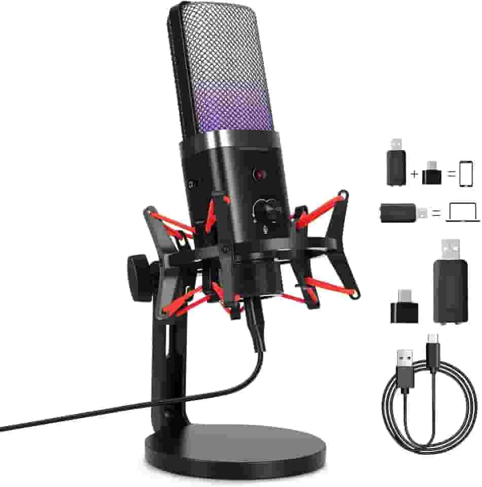 Microfone Gamer para Podcast com conexão USB sem fio, Microfone Dinâmico USB/XLR, 48KHZ, SNR≥95dB para Streaming/Podcasting/Gravação