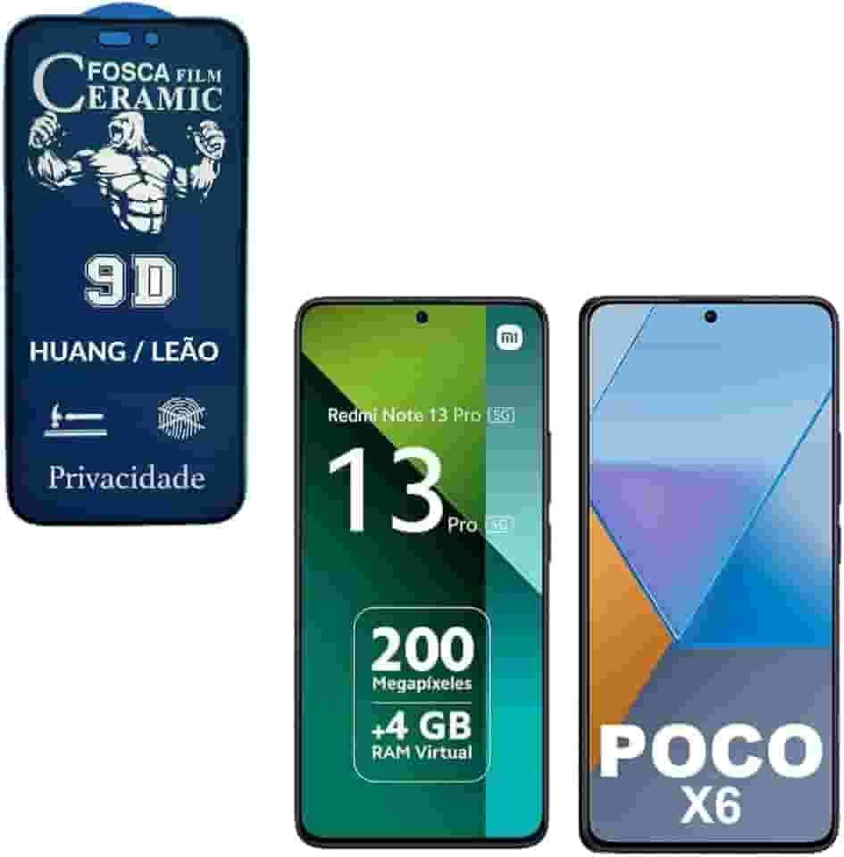Película Cerâmica Fosca Privacidade REDMI NOTE 13 / REDMI NOTE 13 PRO 5G / POCO X6 5G,Proteção Total, Anti-Riscos, Anti Espião e Não Deixa Marca De Dedo Na Tela.