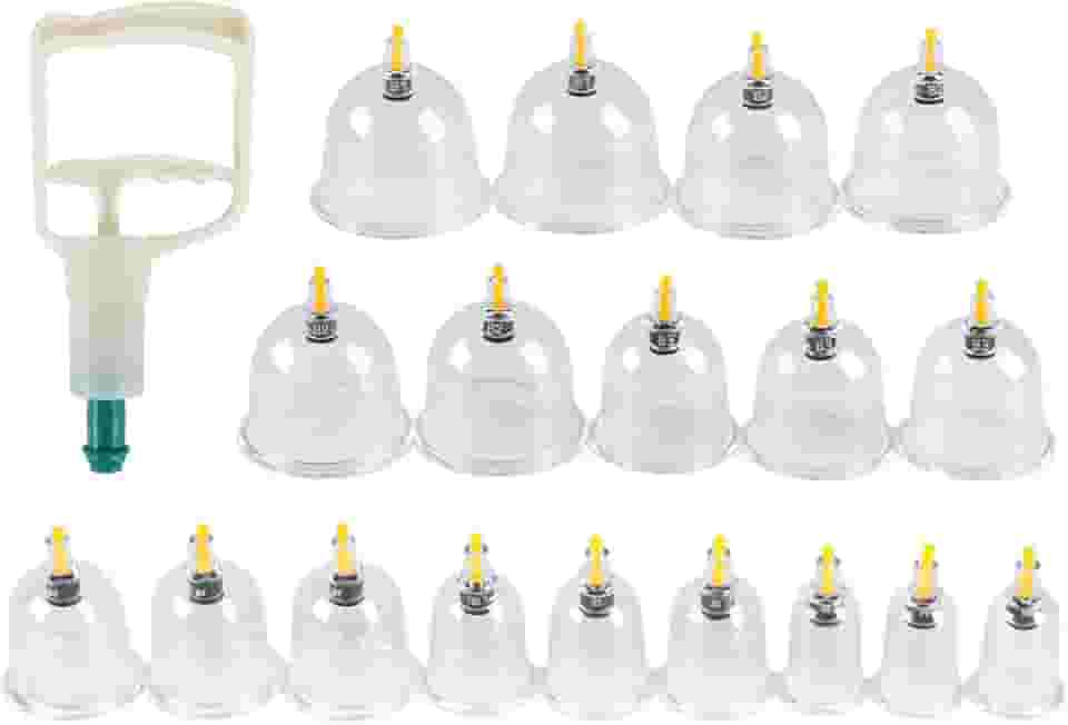 Kit Ventosa Com 18 Copos E Bomba de Alta Sucção, Ventosaterapia Massoterapia, Conjunto Inclui 18 Ventosas de Plástico E 1 Bomba de Sucção