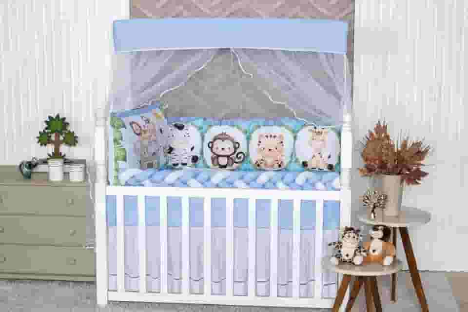 Kit Berço Sublimado12 Peças - Conforto e Estilo para o Enxoval do Bebê (Safari Azul)