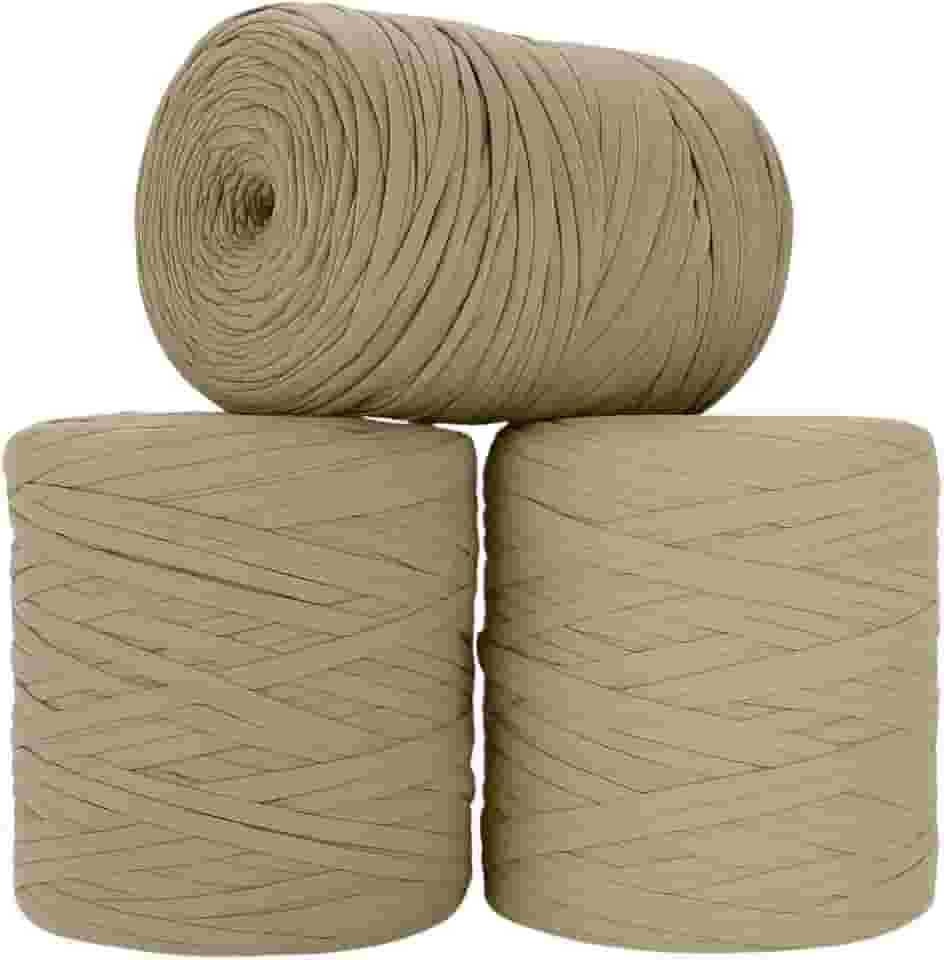 SYMEON Fio de Malha 1kg Ecologico Residual 140m Artesanato Crochê (Tons de bege)