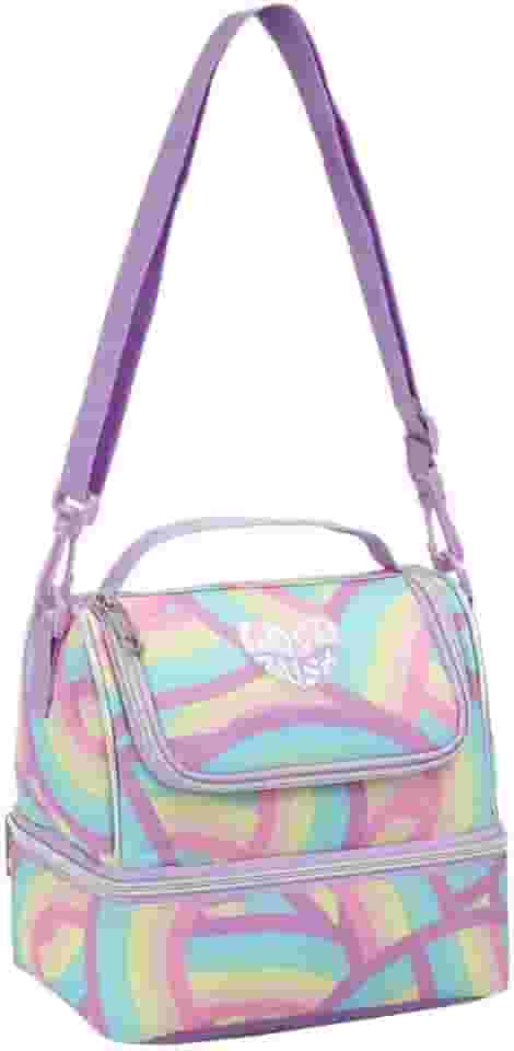 Lancheira Térmica Infantil Duplo Compartimento, Estampa Colorida, Alça Ajustável, Escolar para Passeio Viagem (Lancheira Térmica Arco-íris)