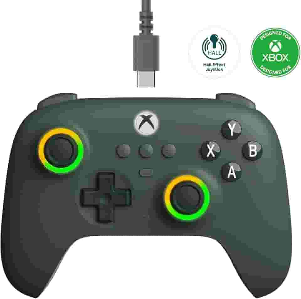 8Bitdo Ultimate C Wired Controller for Xbox with Hall Effect Joysticks and Triggers, RGB Lighting Fire Ring, Compatible with Xbox Series X|S, Xbox One, Windows 10/11- Officially Licensed (Dark Green)