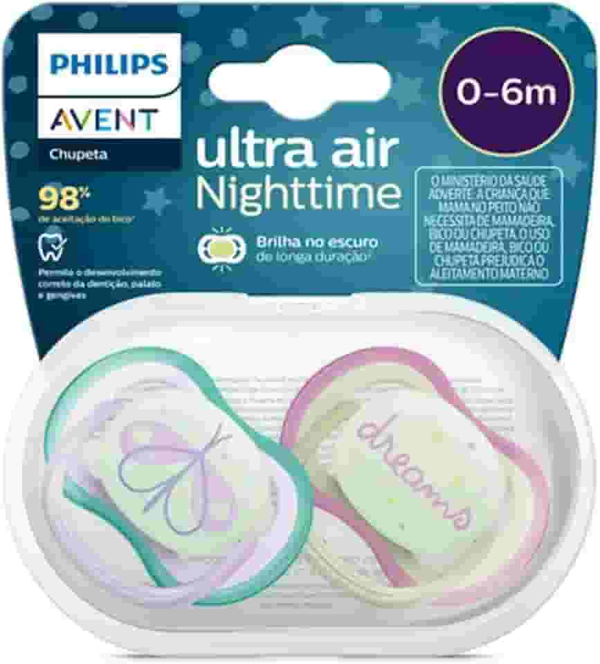 Chupeta Dupla Avent Ultra Air Nighttime 0-6m Philips Avent Decorada Recém Nascido