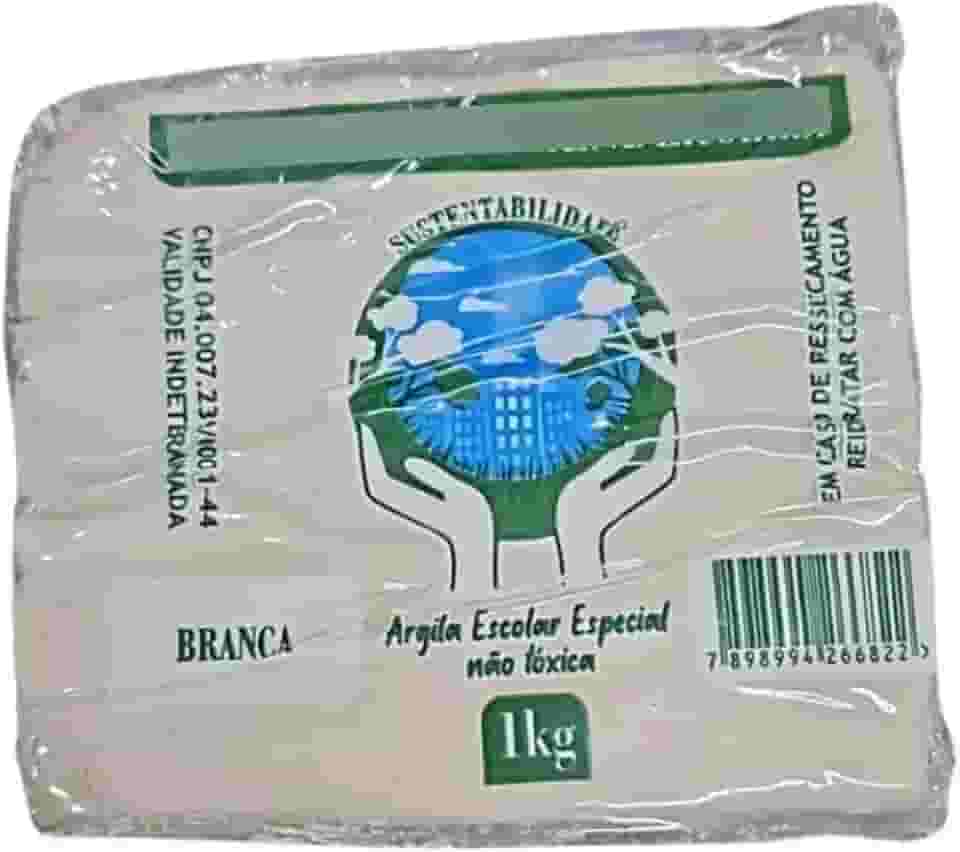 Argila Escolar Branca para Modelagem, Não Tóxica, 1kg