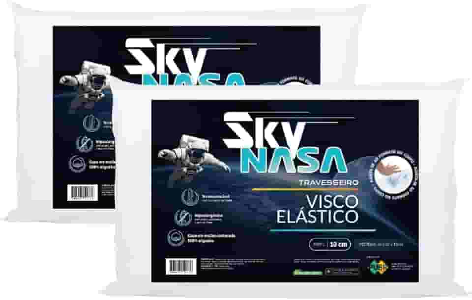 Nap Kit 2 peças Travesseiro Nasa Sky Viscoelástico Altura 10cm Visco D40 Premium Capa 100% algodão para fronhas 50x70cm - Branco