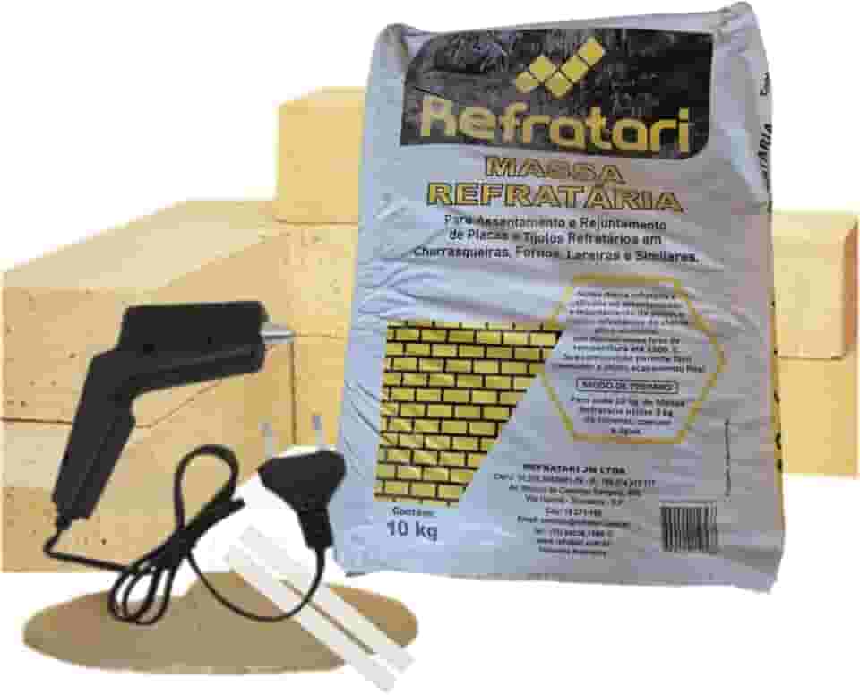 Kit 3 Massa Refrataria Seca 10kg (Cada) Para Churrasqueira/Forno/Tijolo/Plaqueta/Fogão a Lenha + Brinde