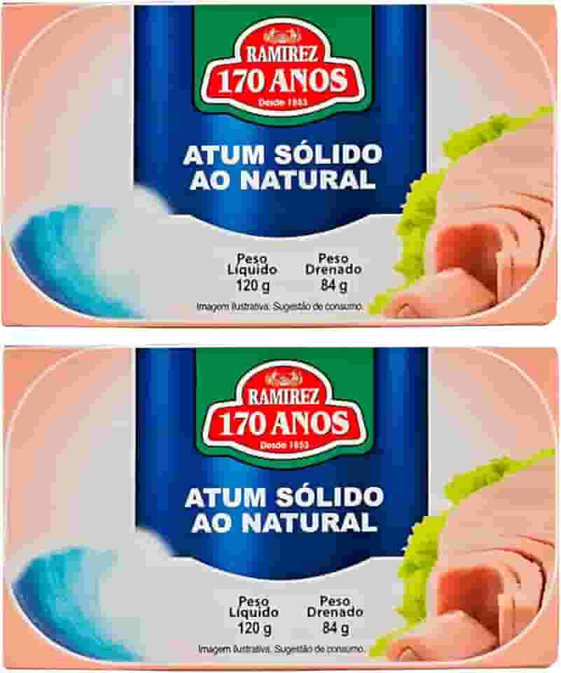 Atum Sólido em Lata Ramirez em Água ao Natural - Produto de Portugal - 2 Un 120g - Tampa Abre Fácil - Rico em Ômega 3