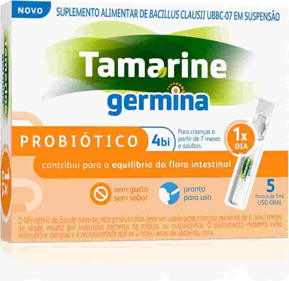 Probiótico Germina 4BI Tamarine Sabor Laranja 5 Frascos de 5ml – Suplementação Alimentar – Auxilia na Manutenção do Equilíbrio Digestivo – Sem Açúcar e Sem Glúten – Uso Adulto e Infantil