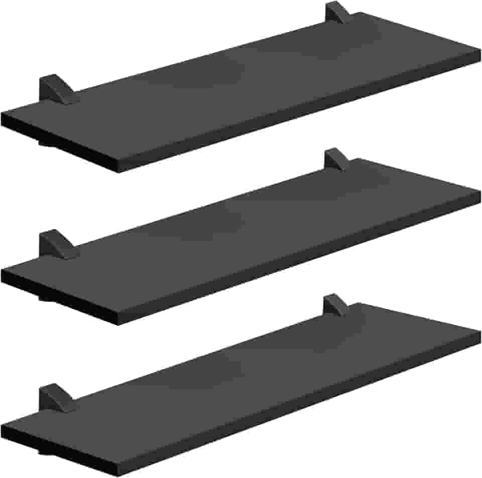 PRAT.K Kit com 3 Prateleiras Pretas 20x60cm – Suporte Preto, Compacto e Versátil (Concept)