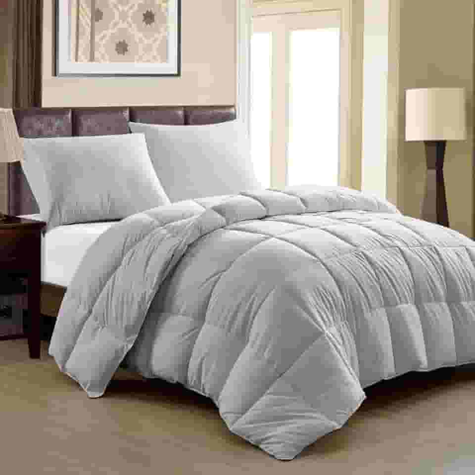 Edredom Toque de Plumas Dupla Face, Microfibra Plumage Liso Quadriculado (Silver, King)