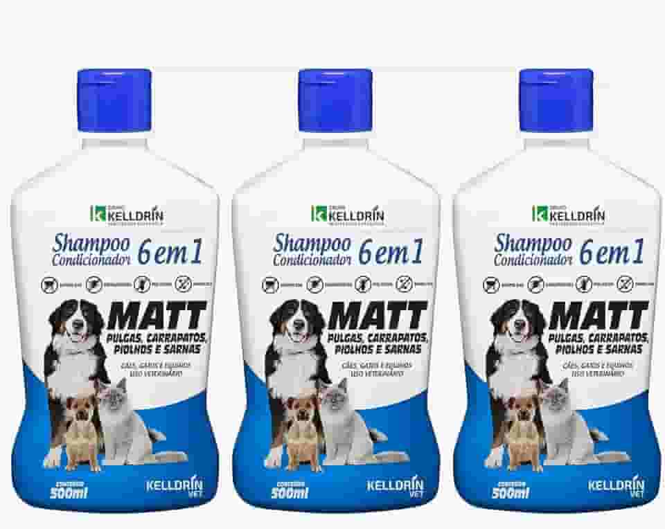 Kit 3 Shampoo e Condicionador 6 em 1 para Cães Gatos e Equinos Kelldrin 500 mL - Anti pulgas e carrapatos