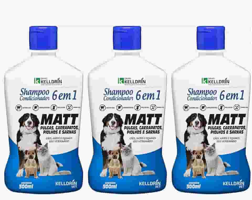 Kit 3 Shampoo e Condicionador 6 em 1 para Cães Gatos e Equinos Kelldrin 500 mL - Anti pulgas e carrapatos