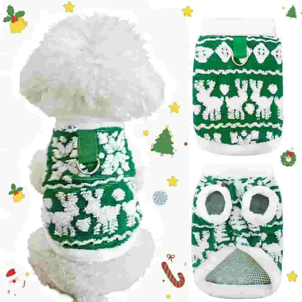 Jaqueta de lã de Natal para cães e gatos, suéteres para cães pequenos e médios, roupas quentes de flanela macia para animais de estimação para Chris, roupa de Natal para cães (verde, P)
