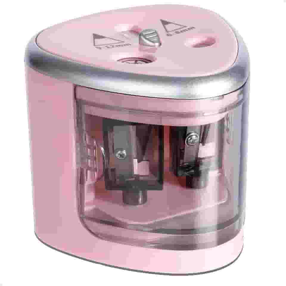 Apontador Elétrico Duplo Lorben a Pilha Lápis 6-8mm e 9-12mm Portátil (Rosa)
