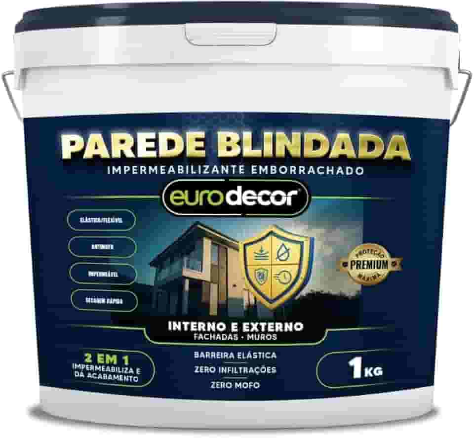 Parede Blindada Euro Decor Tinta Emborrachada 1KG Fácil Aplicação Proteção Contra Infiltrações (Branco)