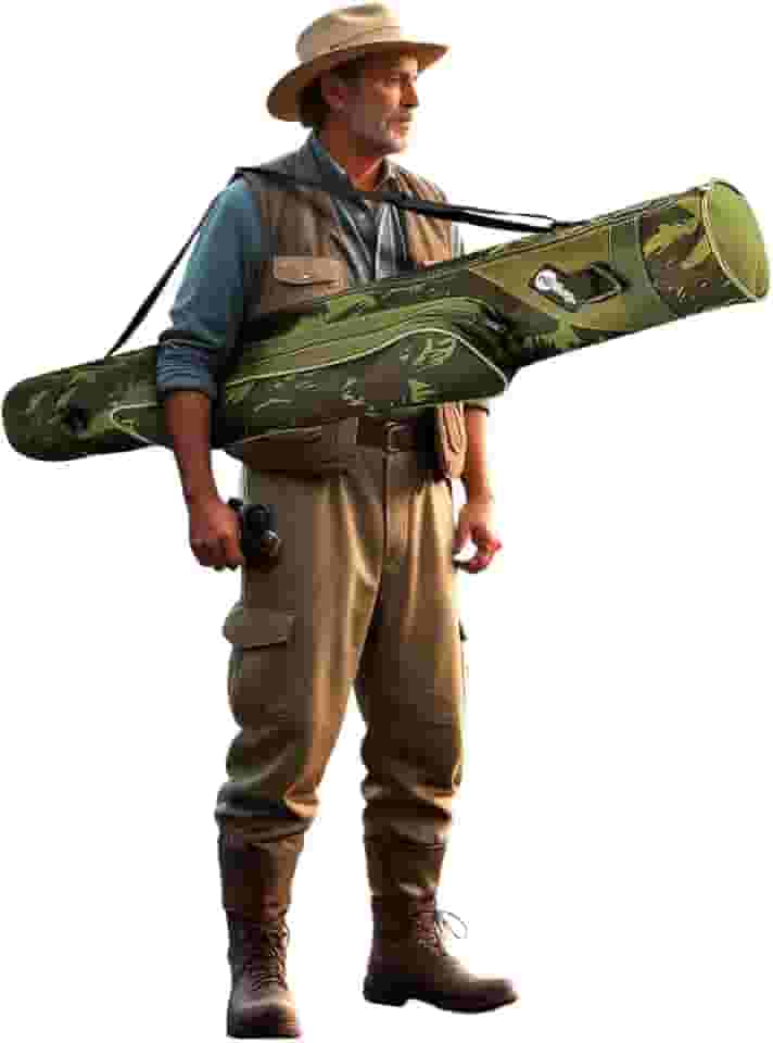 Capa Bolsa Porta Varas Telescópicas Molinete Carretilha com Bolso Alça de Ombro Transporte Proteção Pescador Tralhas Linhas Anzol Profissonal