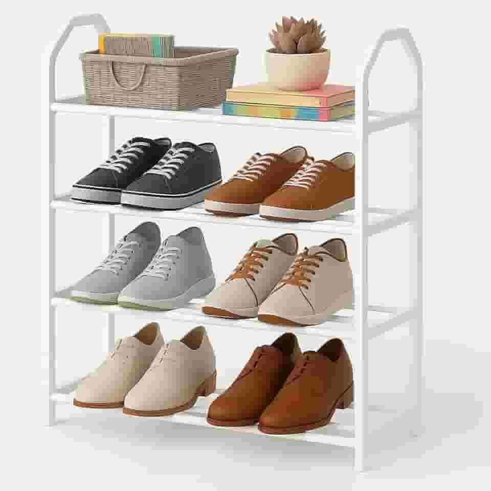 Sapateira Vertical 4 Andares Compacta Organizador de Sapatos Multiuso Estrutura Reforçada Plástico PP e Tubos Ideal para Quartos Closets Corredores Lavanderias Armazenamento Calçados (Branca)