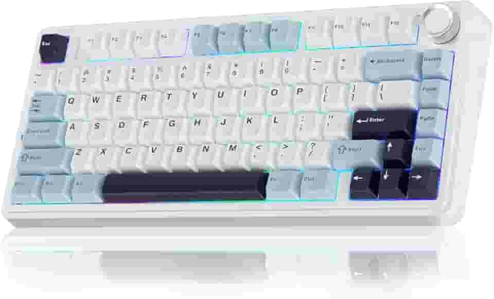 Teclado Mecânico AULA F75 Azul Glacial 75% Sem Fio BT5.0/2.4GHz/USB-C Hot-Swappable RGB