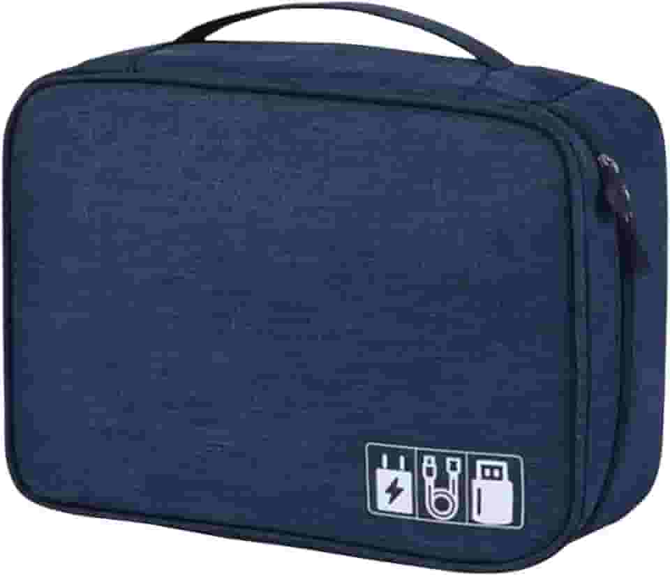 Bolsa Organizador de Cabos e Fios Acessórios Eletrónicos para Viagem a Prova de Água Estojo Necessaire Organizadora com Divisórias Multifuncional Carregadores Video Game Câmeras (Azul)