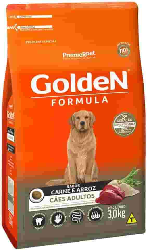 Ração Golden Fórmula para Cães Adultos Sabor Carne e Arroz, 3kg Premier Pet Para Todas Grande Adulto,
