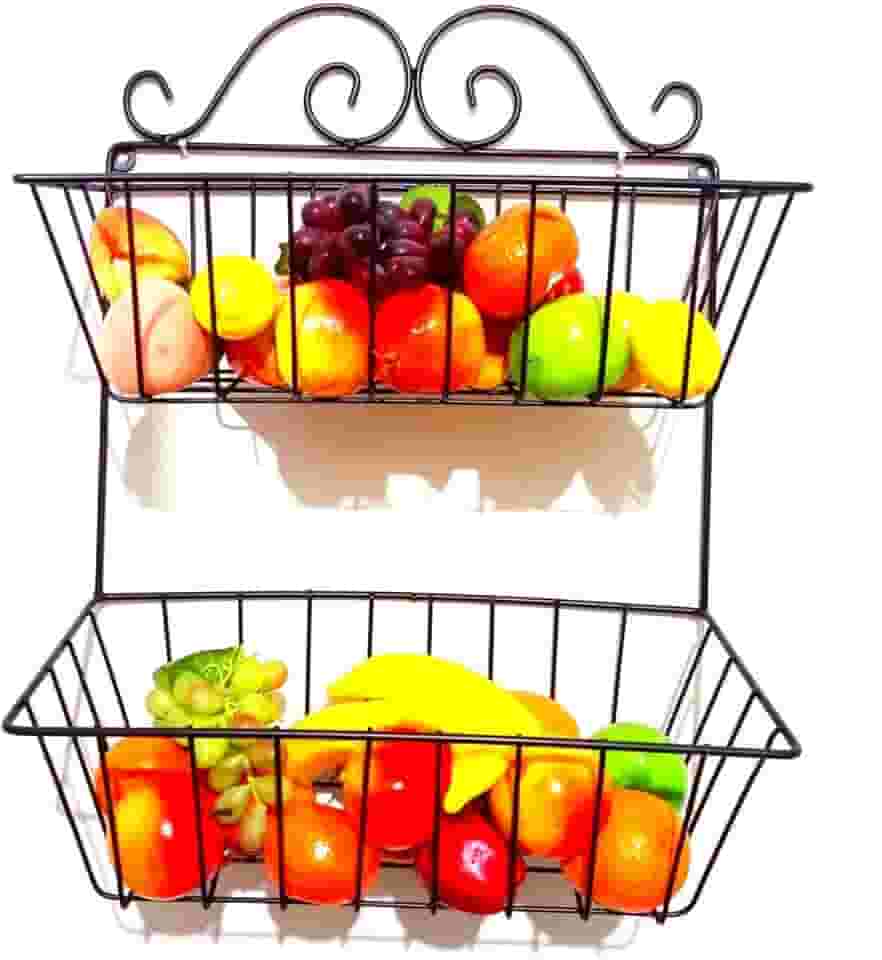Fruteira de Parede Colonial em Aramado de Ferro 40x20cm p/ Balcão de Armario, Cozinha. Preto 50X40X20