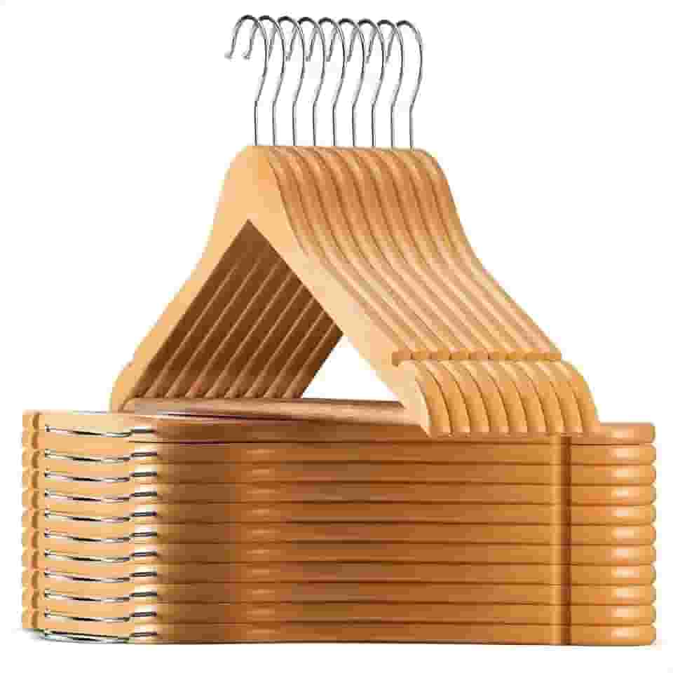 kit 30 Cabides Madeira Adulto Com Gancho 360° Premium