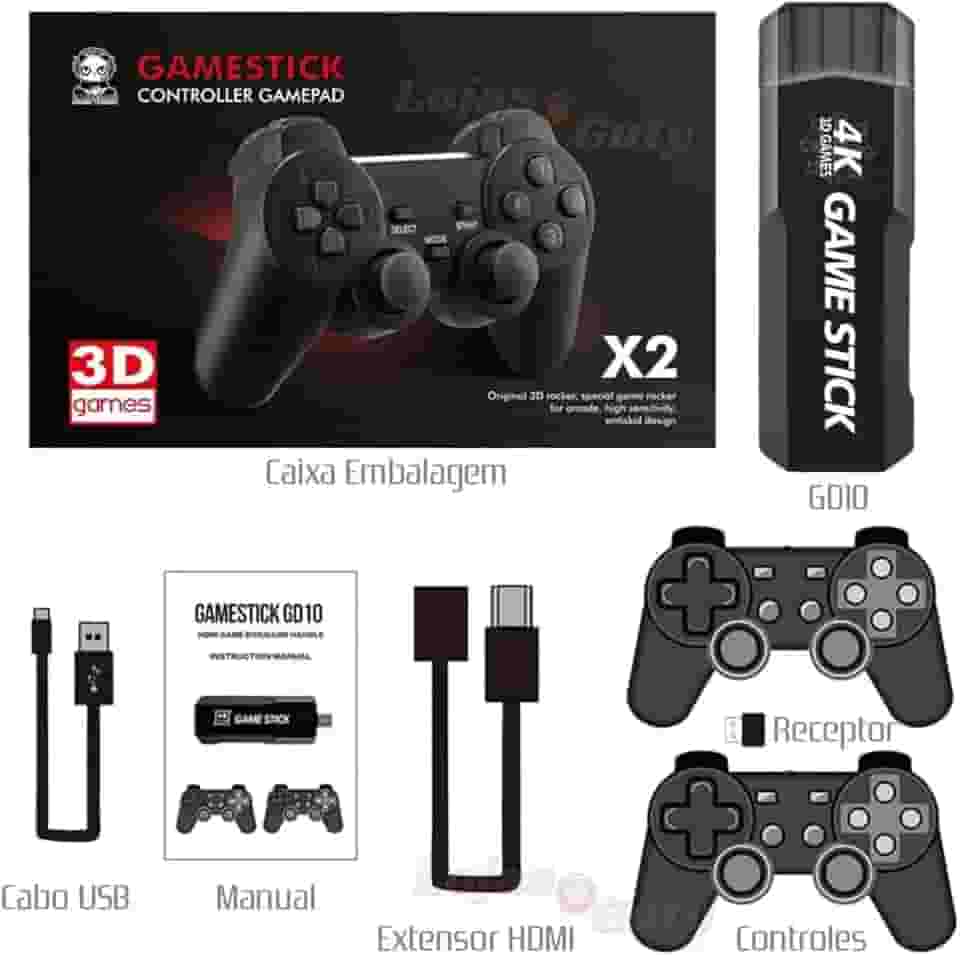Controlr sem fio HD,GD10 Game Stick embutido 40000 jogos 128GB 2.4G controlr sem fio HD console de videogame retrô 4k HD console de videogame
