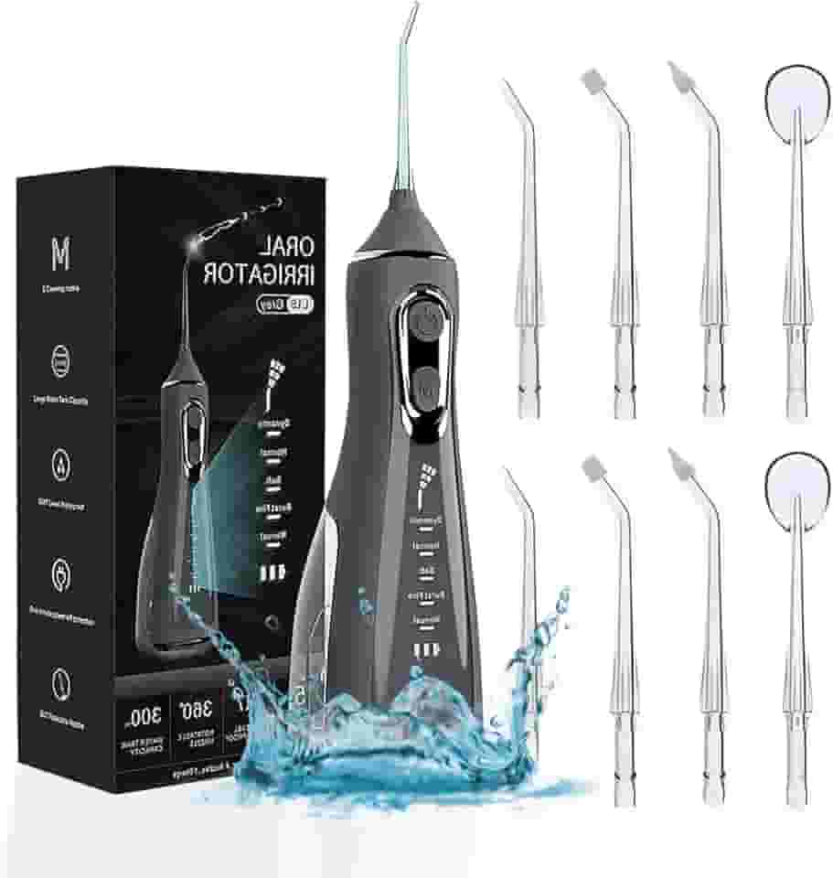 Irrigador Oral Portatil Bucal Limpeza Profunda Jato D àgua Supersônico Limpador de Dentes Profissional Sem Fio Recarregável Limpeza Profunda Dental e Gengiva, 5 Modos Potente Tanque 300ml