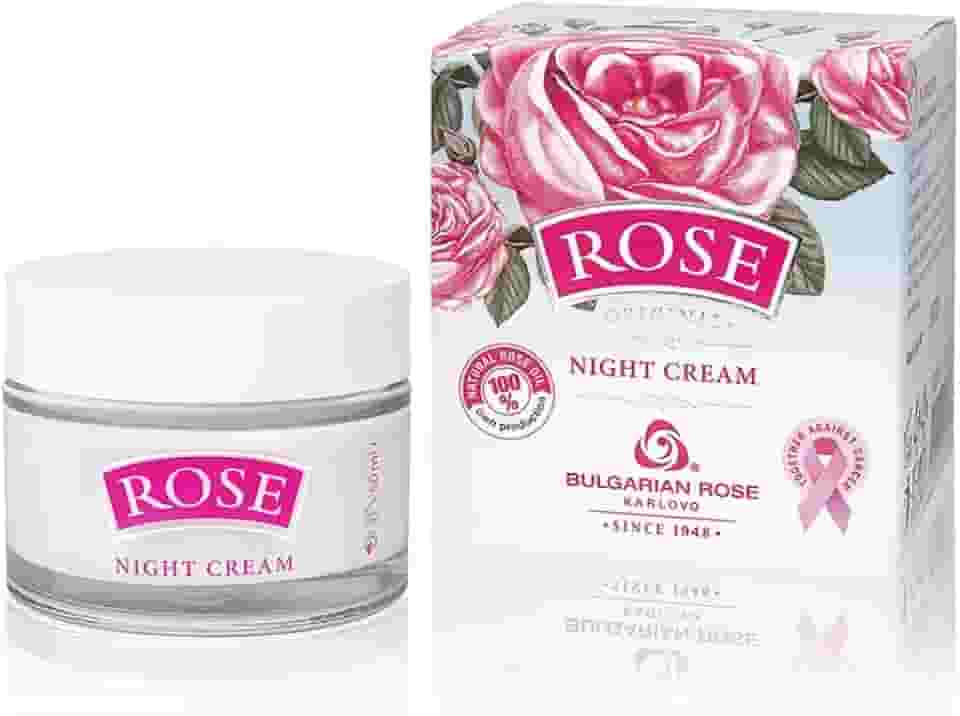 Creme facial noturno de rosa búlgara, hidratante e rejuvenescedor para a pele, creme noturno revitalizante com água, creme hidratante para o rosto de rosa
