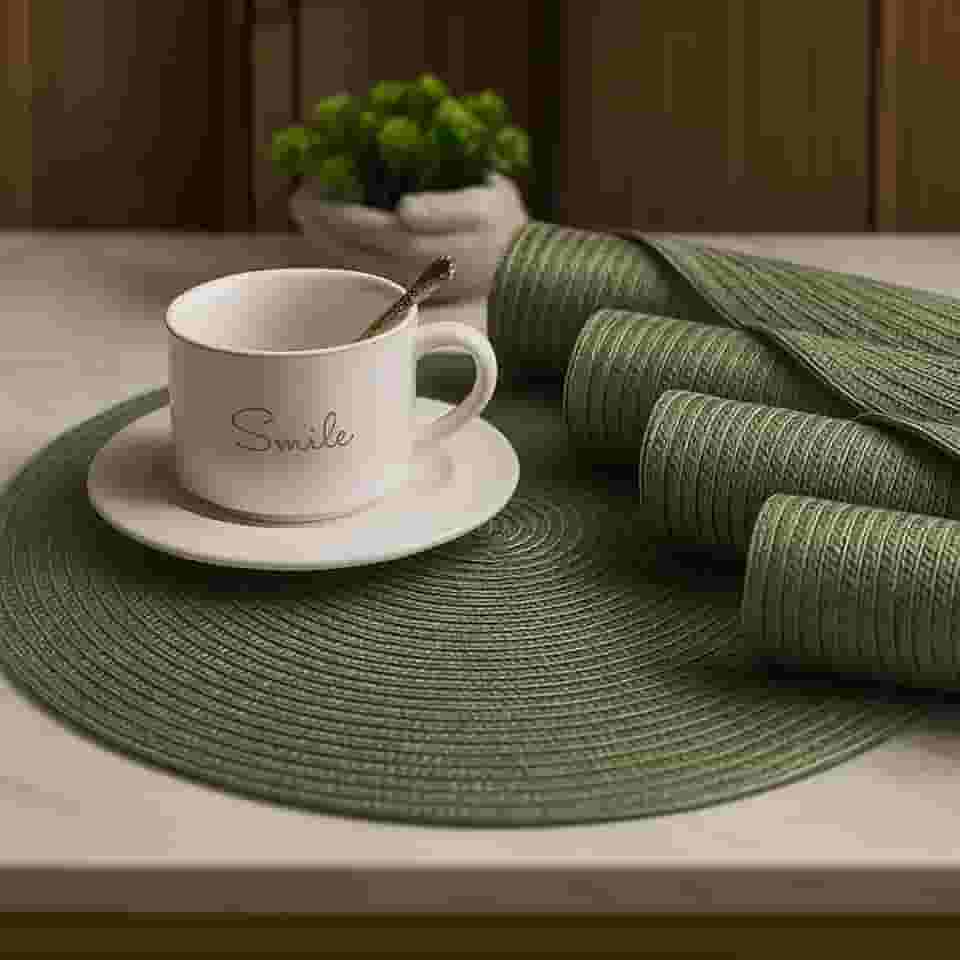 Kit 6 Peças Jogo Americano Redondo 38cm Mesa Posta Elegante Souplast Jantar Cozinha Café da Manhã Decoração Lanches (VERDE MILITAR 6UND)