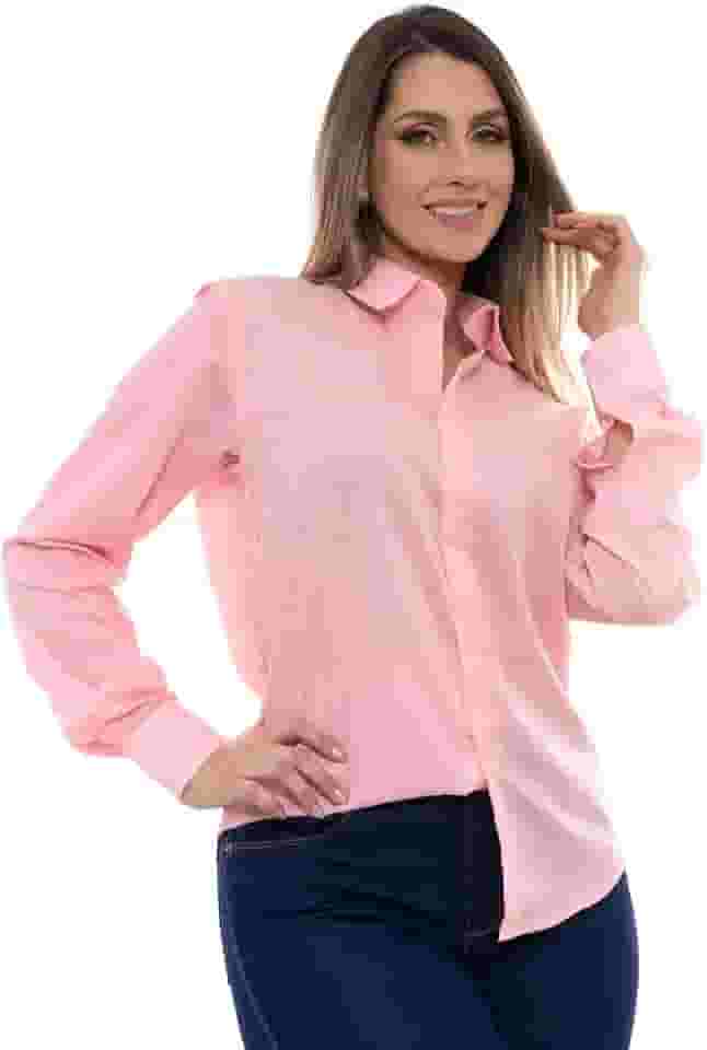 Camisa Social Feminina Lisa Manga Longa Estruturada Slim