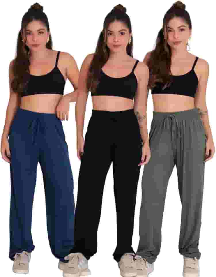 Kit 3 Calças De Yoga De Viscose Soltinha Pilates Comfy - Feminino - Mulheres - Yoga Pants - Multicolorido - P, M, G, GG, XG